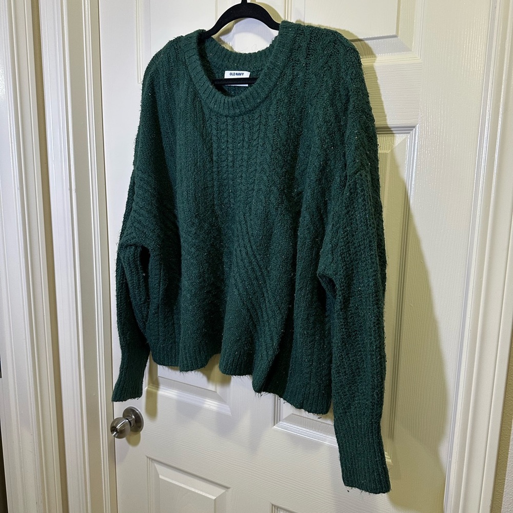 Old Navy Cable Knit Blouson Sleeve Cozy Oversized Sweater Size XXL Green - Picture 3 of 4